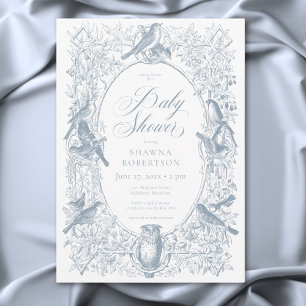 Invitation Elégant Baby shower d'oiseaux naturels Blue Chinoi