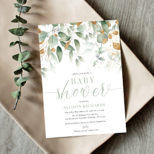 Invitation Elégant baby shower d'or vert neutre genre
