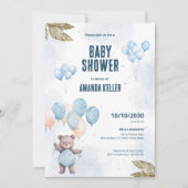 Invitation Elégant Baby shower d'ours bleu Teddy (Devant)
