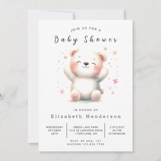 Invitation Élégant Baby shower d'ours imprimable (Devant)