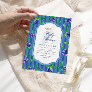 Invitation Elégant Baby shower doux aux baies de bleuets