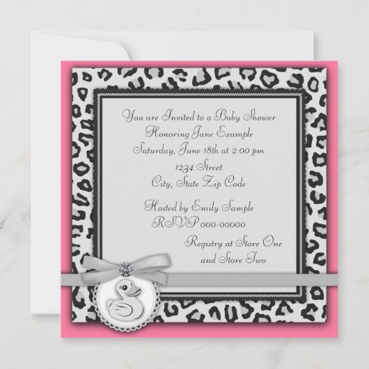 Invitation Élégant Baby shower en caoutchouc rose (Dos)