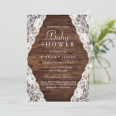 Invitation Élégant Baby shower en dentelle de bois rustique V (Debout devant)