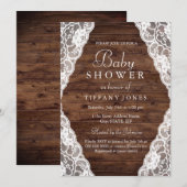 Invitation Élégant Baby shower en dentelle de bois rustique V (Devant / Derrière)