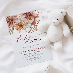 Invitation Elégant Baby shower en fleurs Boho orange blanc Li
