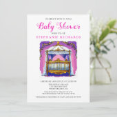 Invitation Elégant Baby shower En Lace Or Et Blanc Rose (Debout devant)