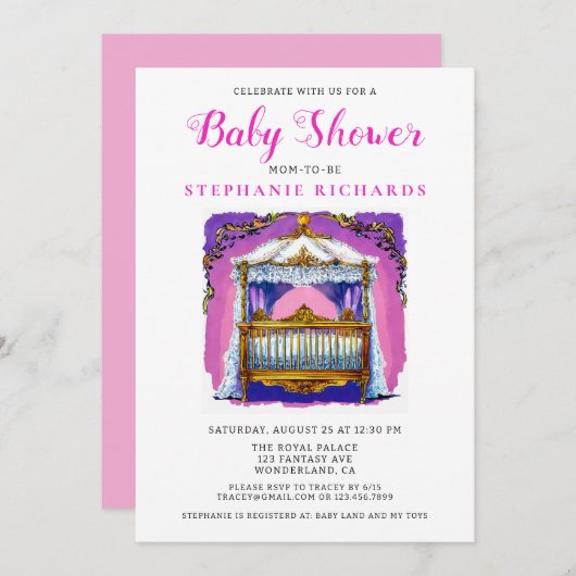 Invitation Elégant Baby shower En Lace Or Et Blanc Rose (Devant / Derrière)