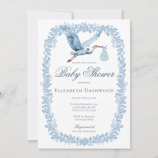 Invitation Elégant Baby shower en tuile fleurie Frame en cigo (Devant)