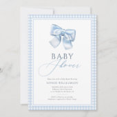 Invitation Elégant Baby shower En vichy Bleu Coquette Bow (Devant)