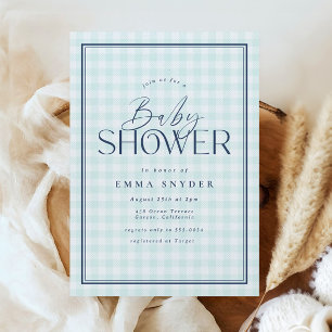 Invitation Elégant Baby shower En vichy garçon bleu clair