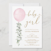 Invitation Élégant Baby shower Eucalyptus Balloon Rose (Devant)