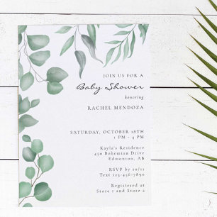 Invitation Elégant Baby shower Eucalyptus Verdure Foliage