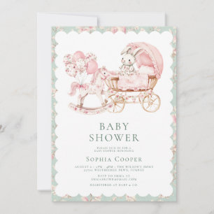 Invitation Élégant Baby shower fille Chinoiserie rose