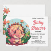 Invitation Élégant Baby shower fille Dinosaure Rose (Devant / Derrière)