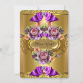 Invitation Élégant Baby shower fille violet rose or Roses 2 (Devant)