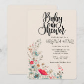 Invitation Elegant Baby shower Fleur sauvage Boho (Devant / Derrière)