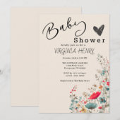 Invitation Elegant Baby shower Fleur sauvage Boho (Devant / Derrière)