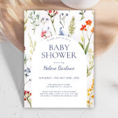 Invitation Elégant Baby shower Fleur sauvage Boho aquarelle