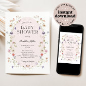 Invitation Elégant Baby shower Fleur sauvage fille