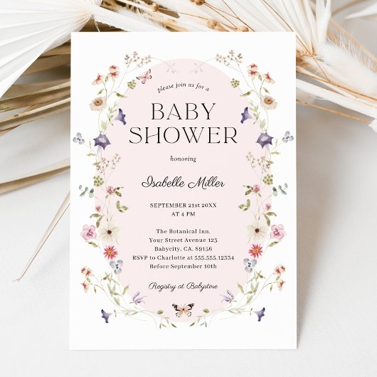 Invitation Elégant Baby shower Fleur sauvage fille