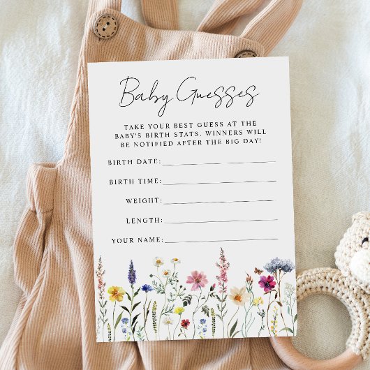 Invitation Elégant Baby shower Fleur sauvage Guessing Game Ca