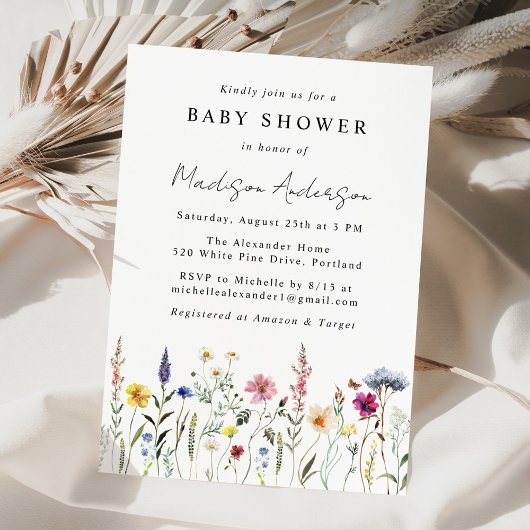 Invitation Élégant Baby shower Fleur sauvage Meadow