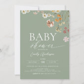 Invitation Élégant Baby shower Fleur sauvage Sage Green Boho (Devant)