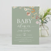 Invitation Élégant Baby shower Fleur sauvage Sage Green Boho (Debout devant)