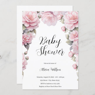 Invitation Élégant Baby shower Fleurs
