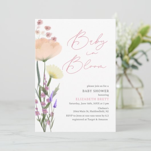 Invitation Elégant Baby shower floral aquarelle (Debout devant)