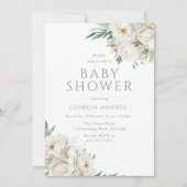 Invitation Elégant Baby shower floral blanc et de taille (Devant)