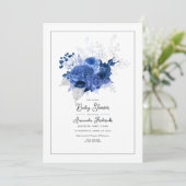 Invitation Elégant Baby shower Floral Bleu (Debout devant)