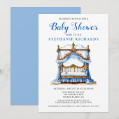 Invitation Élégant Baby shower floral bleu (Devant / Derrière)