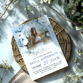 Invitation Elégant Baby shower Floral bleu Dusty