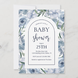 Invitation Elégant Baby shower Floral bleu Dusty