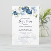 Invitation Elégant Baby shower Floral bleu Dusty (Debout devant)
