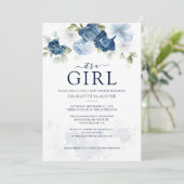 Invitation Elégant Baby shower Floral bleu Dusty moderne (Debout devant)