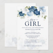 Invitation Elégant Baby shower Floral bleu Dusty moderne (Devant / Derrière)