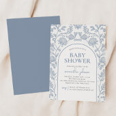 Invitation Elégant Baby shower floral bleu et blanc