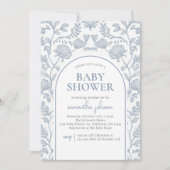 Invitation Elégant Baby shower floral bleu et blanc (Devant)