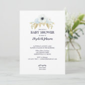 Invitation Elégant Baby shower floral bleu et blanc printemps (Debout devant)