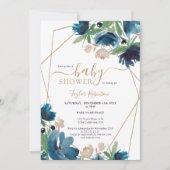 Invitation Elégant Baby shower floral bleu poussiéreux (Devant)