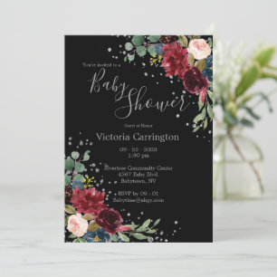 Invitation Élégant Baby shower floral Burgundy Blush