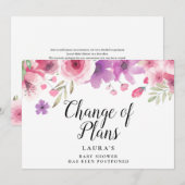 Invitation Élégant Baby shower Floral Changement de plan (Devant / Derrière)