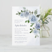 Invitation Elégant Baby shower floral couleur bleu-dusty (Debout devant)