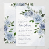 Invitation Elégant Baby shower floral couleur bleu-dusty (Devant / Derrière)
