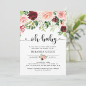 Invitation Élégant Baby shower floral de Bourgogne (Debout devant)