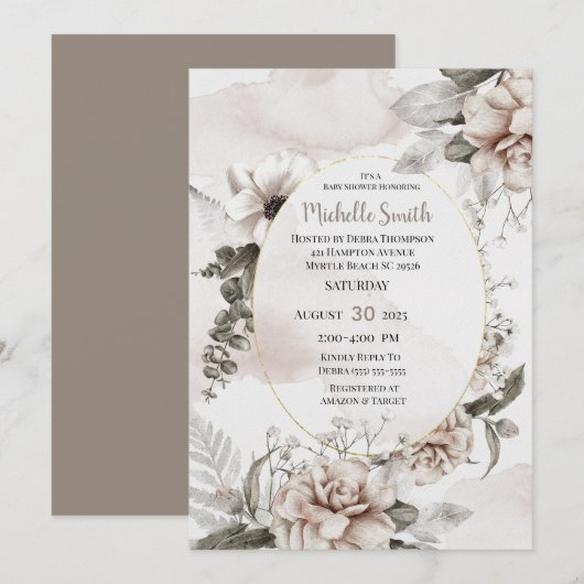 Invitation Elégant Baby shower floral de crème d'arôme (Devant / Derrière)
