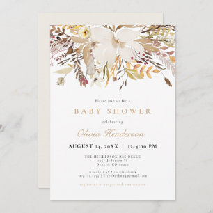 Invitation Élégant Baby shower floral de la chute bohème