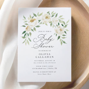 Invitation Élégant Baby shower floral d'ivoire vert Sage
